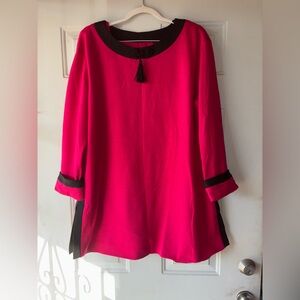 Vintage 90s Dana Buchman dark pink/black wool tassel tunic size 16